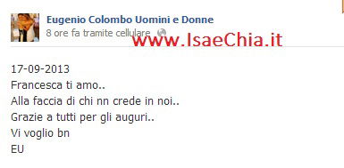 Eugenio Colombo scrive su Facebook una dedica a Francesca Del Taglia per i loro 4 mesi insieme (foto) preview
