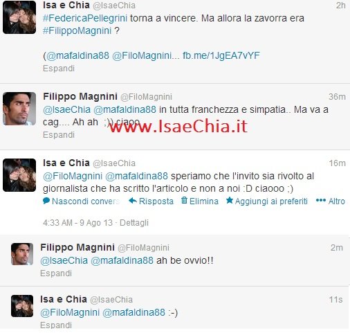 Filippo Magnini attraverso il Twitter del nostro blog replica a chi lo accusa di essere stato la causa dei flop di Federica Pellegrini