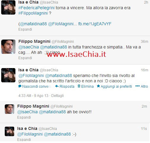 Filippo Magnini attraverso il Twitter del nostro blog replica a chi lo accusa di essere stato la causa dei flop di Federica Pellegrini preview