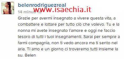 Belen Rodriguez, dopo la gioia del matrimonio il dolore di un lutto: è morto il nonno preview