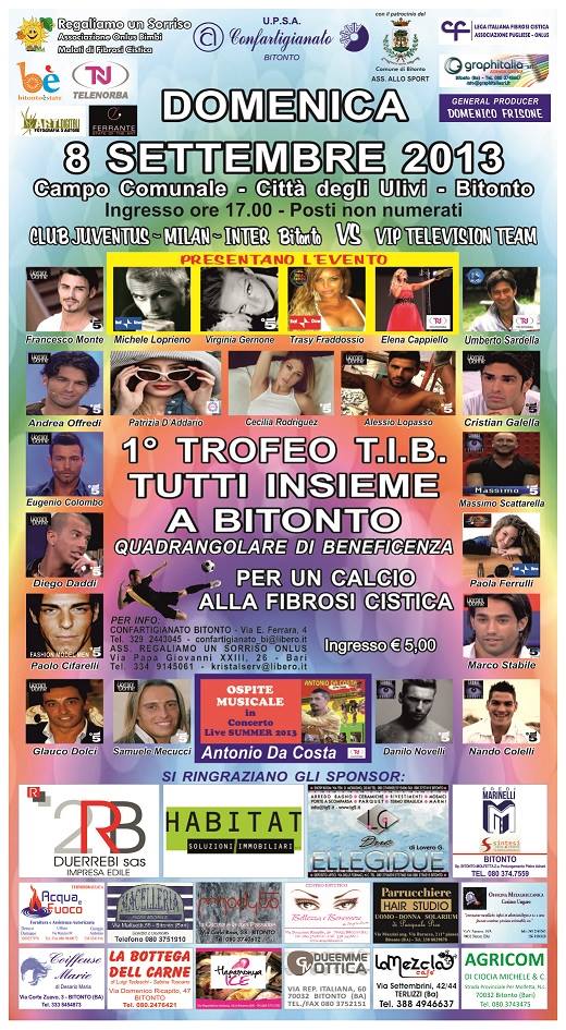 La locandina definitiva della partita di beneficenza che si terrà a Bitonto l’8 Settembre: ospiti Francesco Monte, Cecilia Rodriguez, Andrea Offredi, Eugenio Colombo e molti altri preview