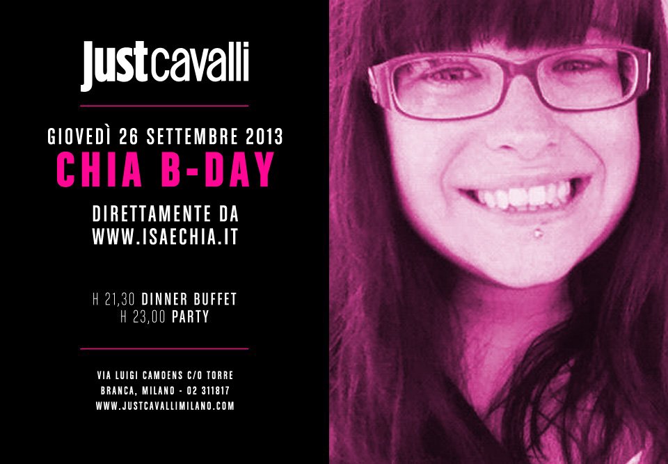 ‘Chia B Day’, vi aspetto giovedì al Just Cavalli di Milano!