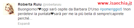 Roberta Ruiu sposerà il compagno Daniel nel 2014, l’annuncio a Pomeriggio 5 preview