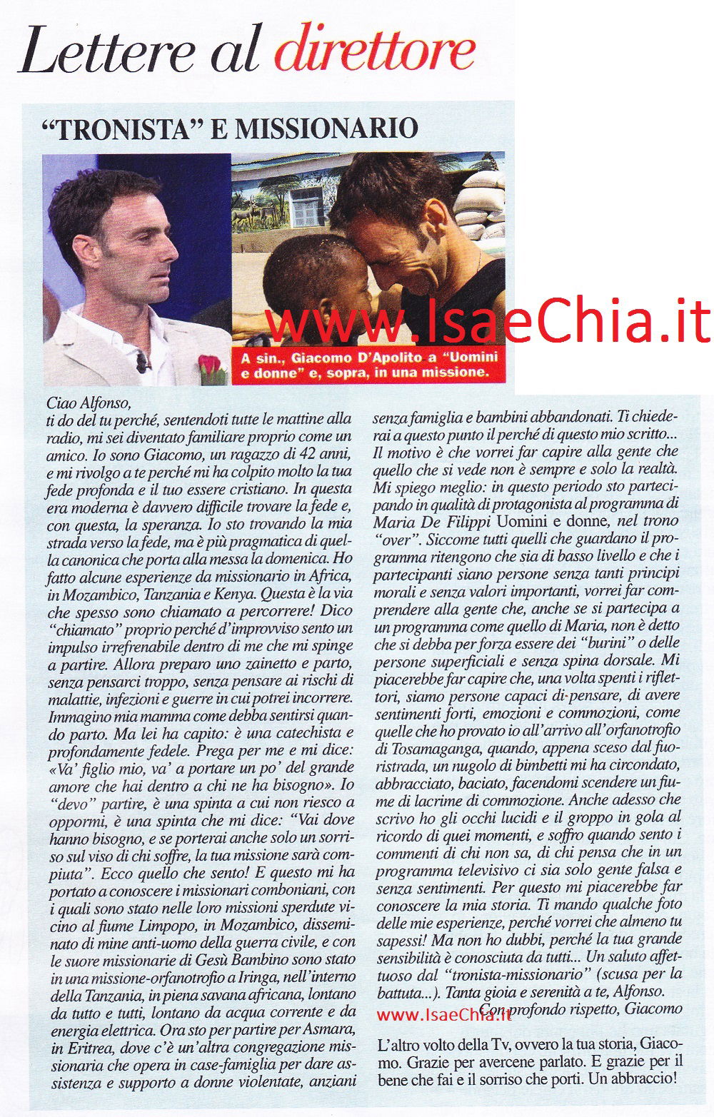 Giacomo D’Apolito del Trono over di ‘Uomini e Donne’ scrive ad Alfonso Signorini: la lettera article-post