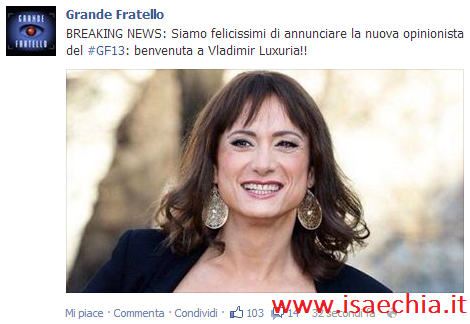 ‘Grande Fratello 13’, al posto di Manuela Arcuri c’è Vladimir Luxuria preview