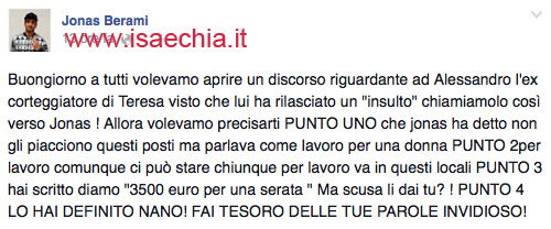 La FanPage di Jonas Berami risponde su Facebook