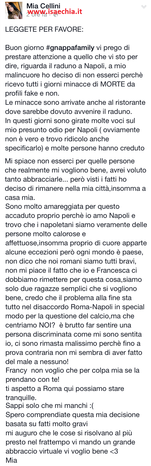 Mia Cellini su Facebook