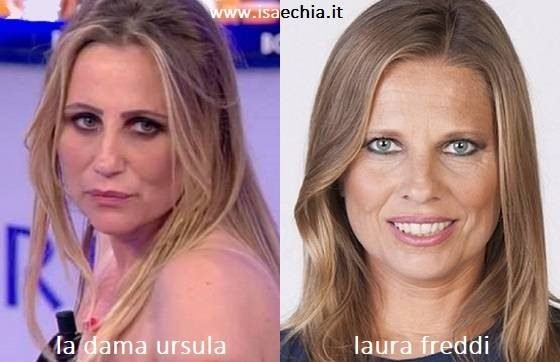 Somiglianza tra Ursula, dama del Trono over di 'Uomini e Donne', e Laura Freddi