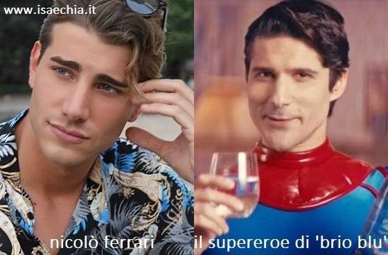 Somiglianza tra Nicolò Ferrari e il super eroe dello spot "Brio Blu"