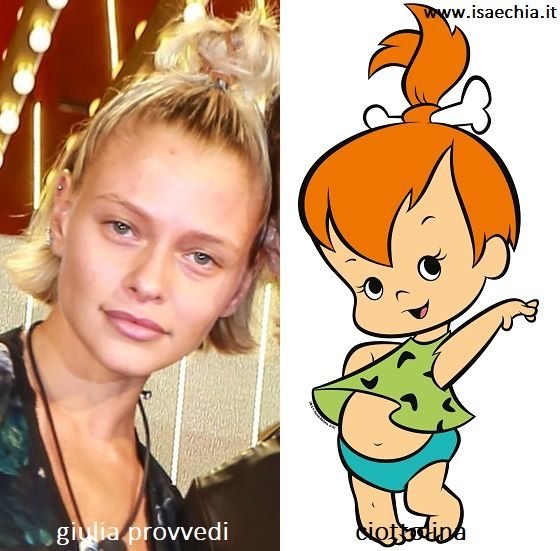 Somiglianza tra Giulia Provvedi e Ciottolina de 'I Flintstones'