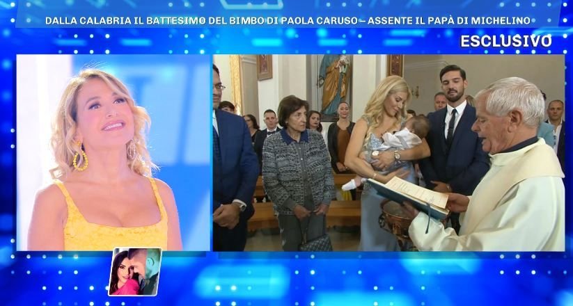 ‘Domenica Live’, battesimo in diretta tv per il figlio di Paola Caruso (Video)