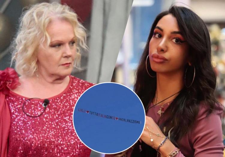 Gf Vip 6, sulla Casa vola un aereo per Lulù Selassié e contro il razzismo: la reazione di Katia Ricciarelli preview