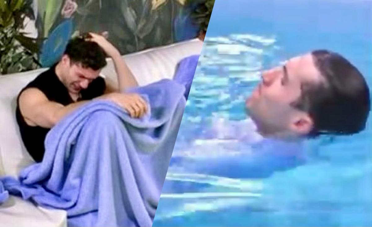 Grande Fratello, Federico Massaro dopo essere finito in nomination scoppia a piangere e si butta in piscina vestito (Video)