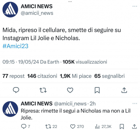 Amici news - twitter