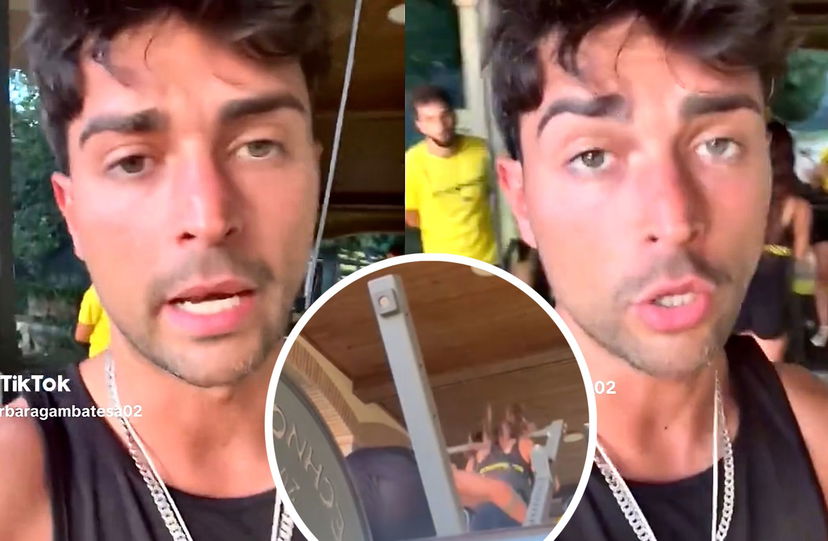 Davide Donadei fa cadere un attrezzo in testa ad una influencer, tragedia sfiorata in palestra: il video preview