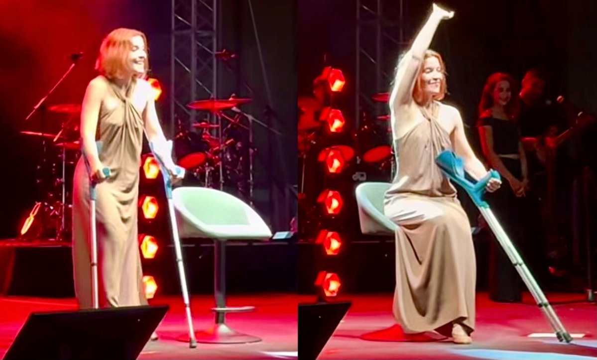 Noemi torna a cantare con le stampelle dopo l’incidente: “Avrei dovuto aspettare un po’ di più, ma…” (Video) article-post