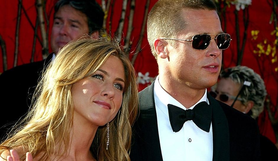 LOS ANGELES - SEPTEMBER 19: Actress Jennifer Aniston and Actor/husband Brad Pitt attend the 56th Annual Primetime Emmy Awards on September 19, 2004 at the Shrine Auditorium, in Los Angeles, California. (Photo by Kevin Winter/Getty Images)