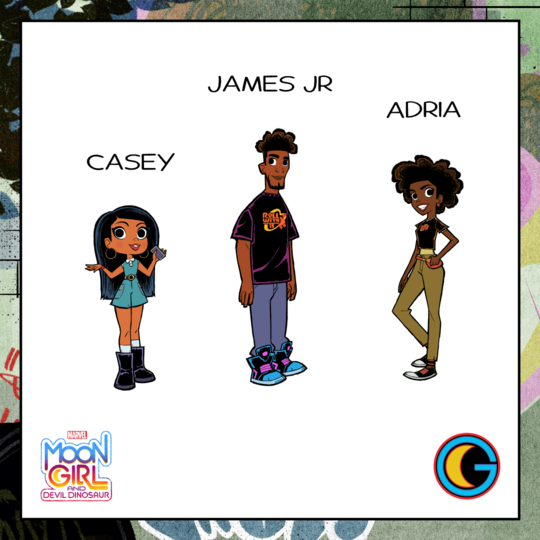Moon Girl and Devil Dinosaur: il design dei personaggi di Casey, James Jr e Adria