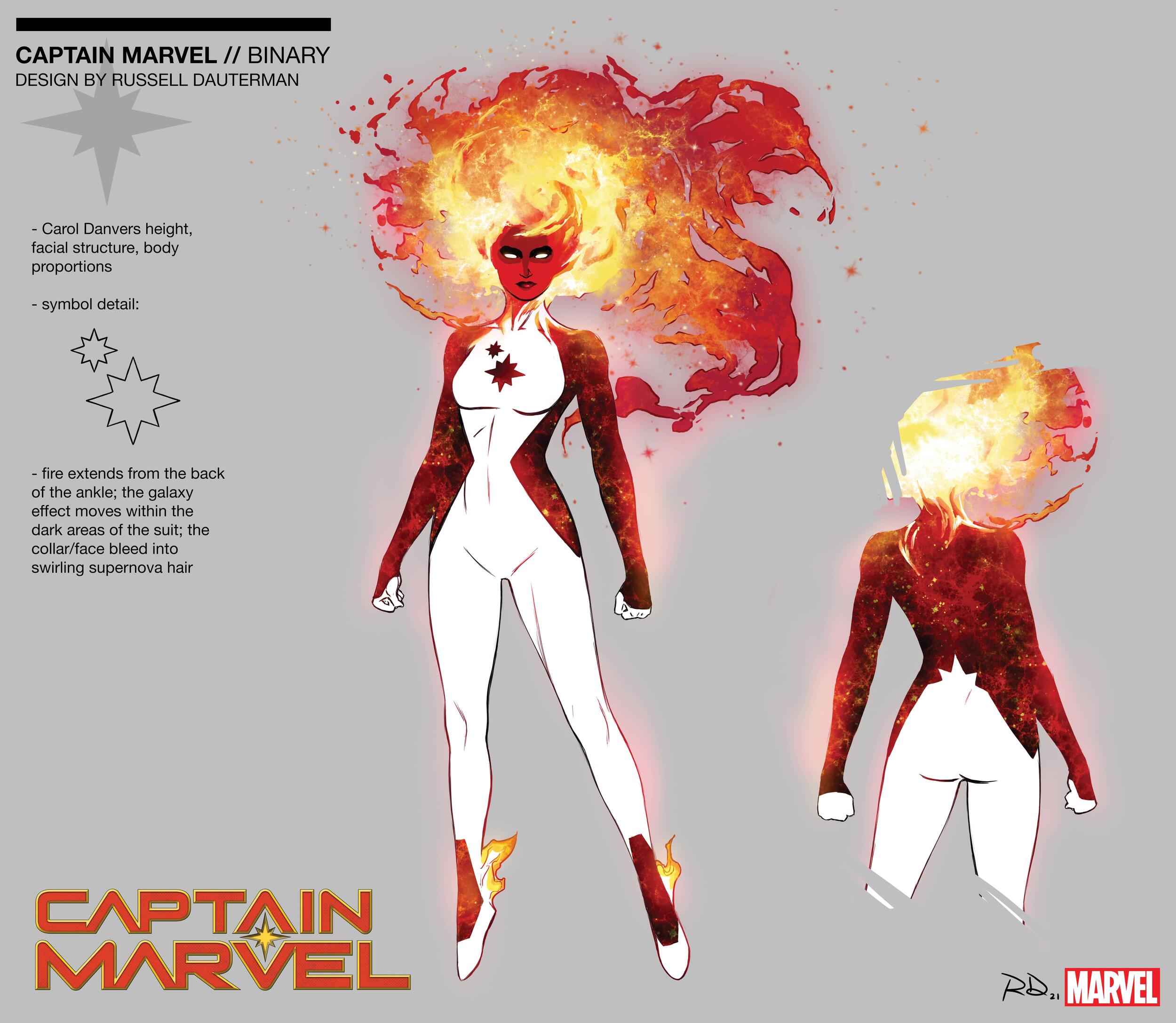 Il design della nuova Binary che sostituisce Captain Marvel, di Russell Dauterman