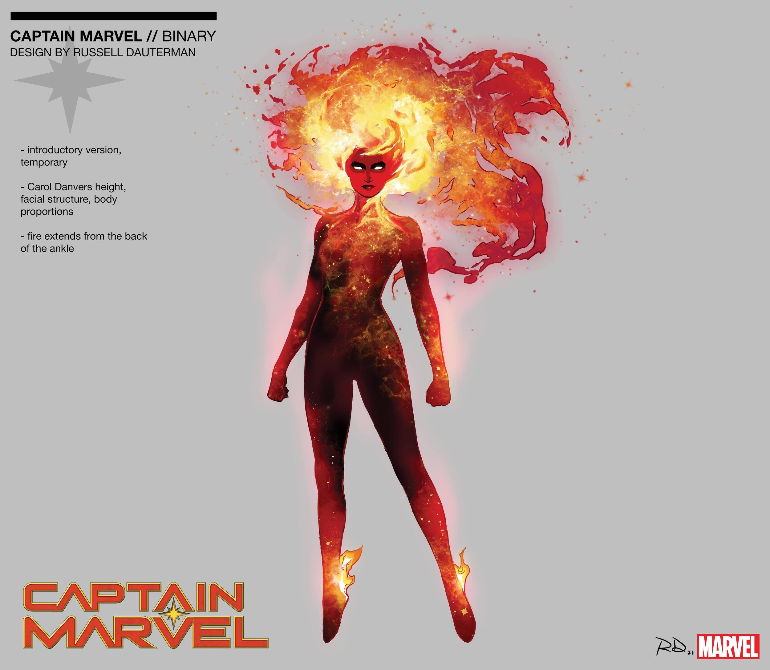 Il design della nuova Binary che sostituisce Captain Marvel, di Russell Dauterman