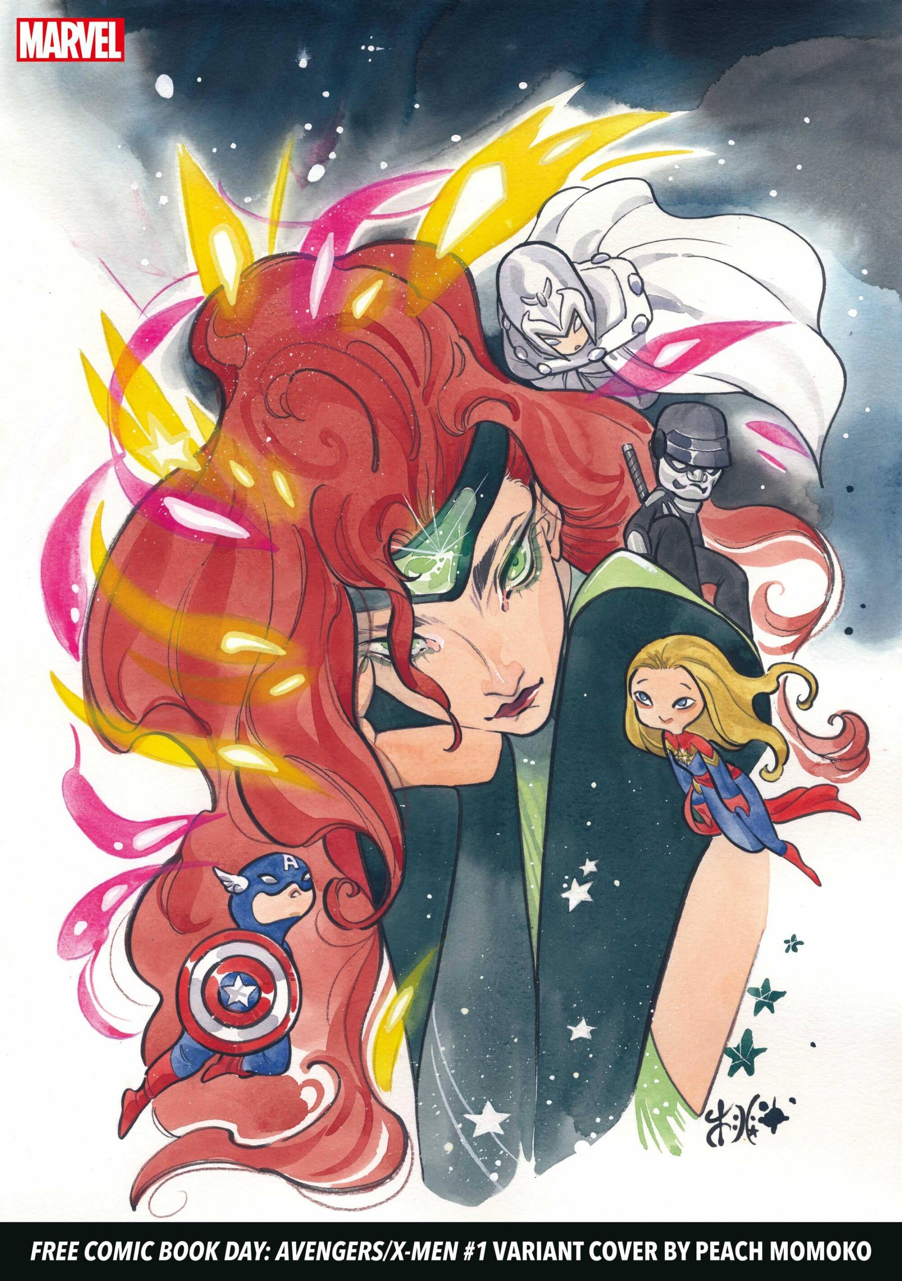 Variant Cover di Free Comic Book Day: Avengers/X-Men di Peach Momoko con i preludi a Judgment Day e Hellfire Gala