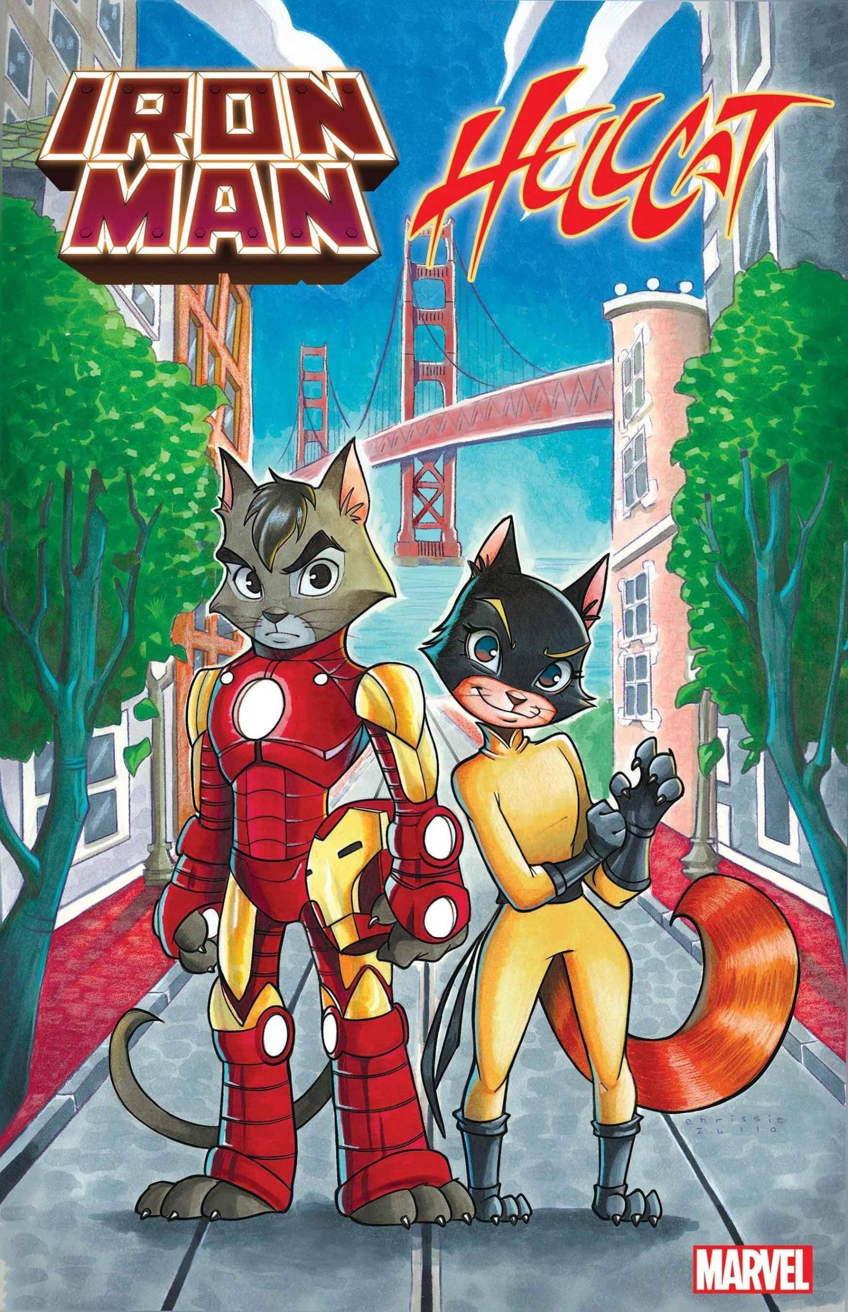 Variant cover di Iron Man/Hellcat Annual di Chrissie Zullo, con il viaggio della coppia all'inferno