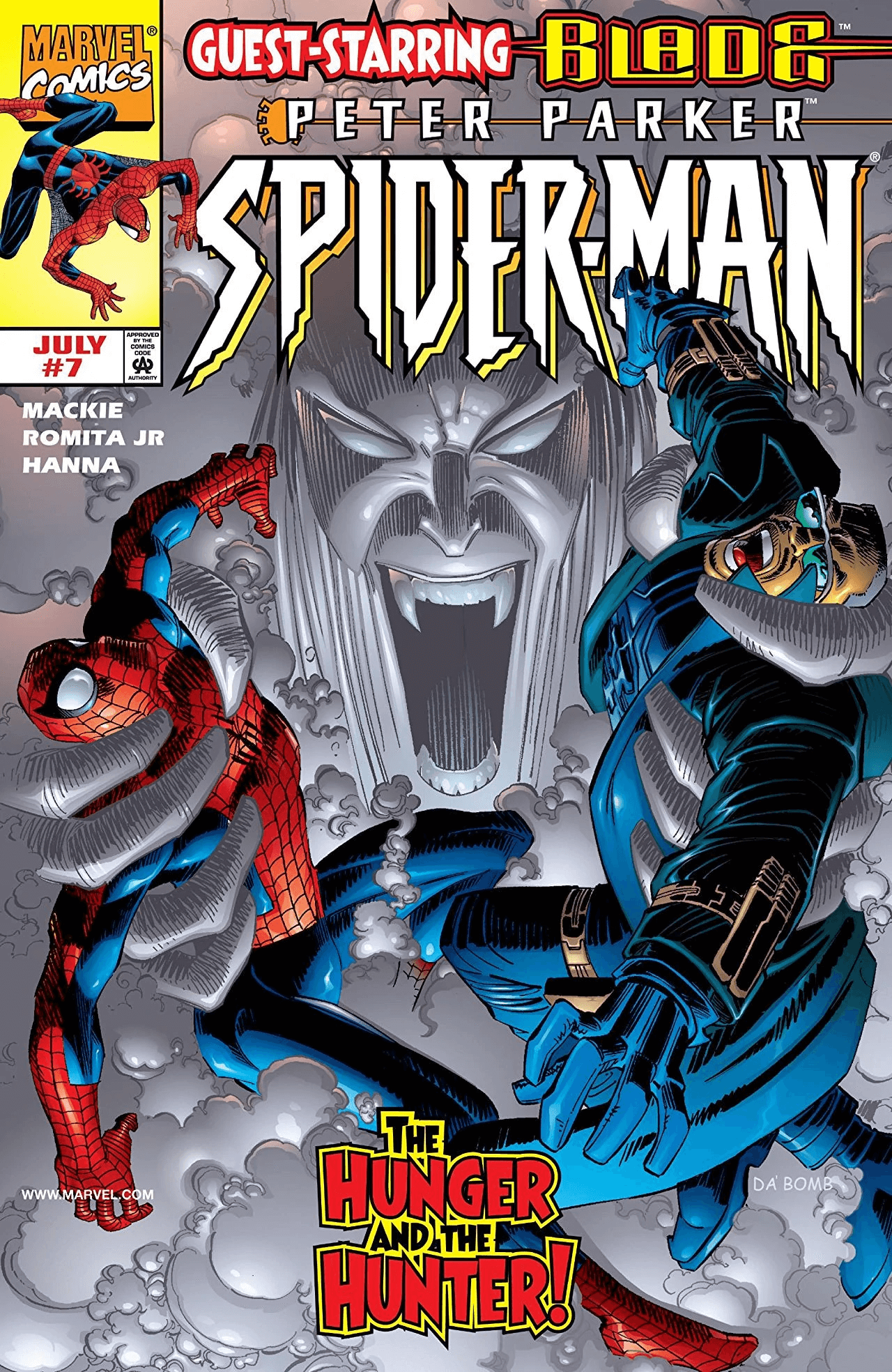 Cover di Peter Parker: Spider-Man 7 di John Romita Jr, con Spider-Man e Blade contro Hunger
