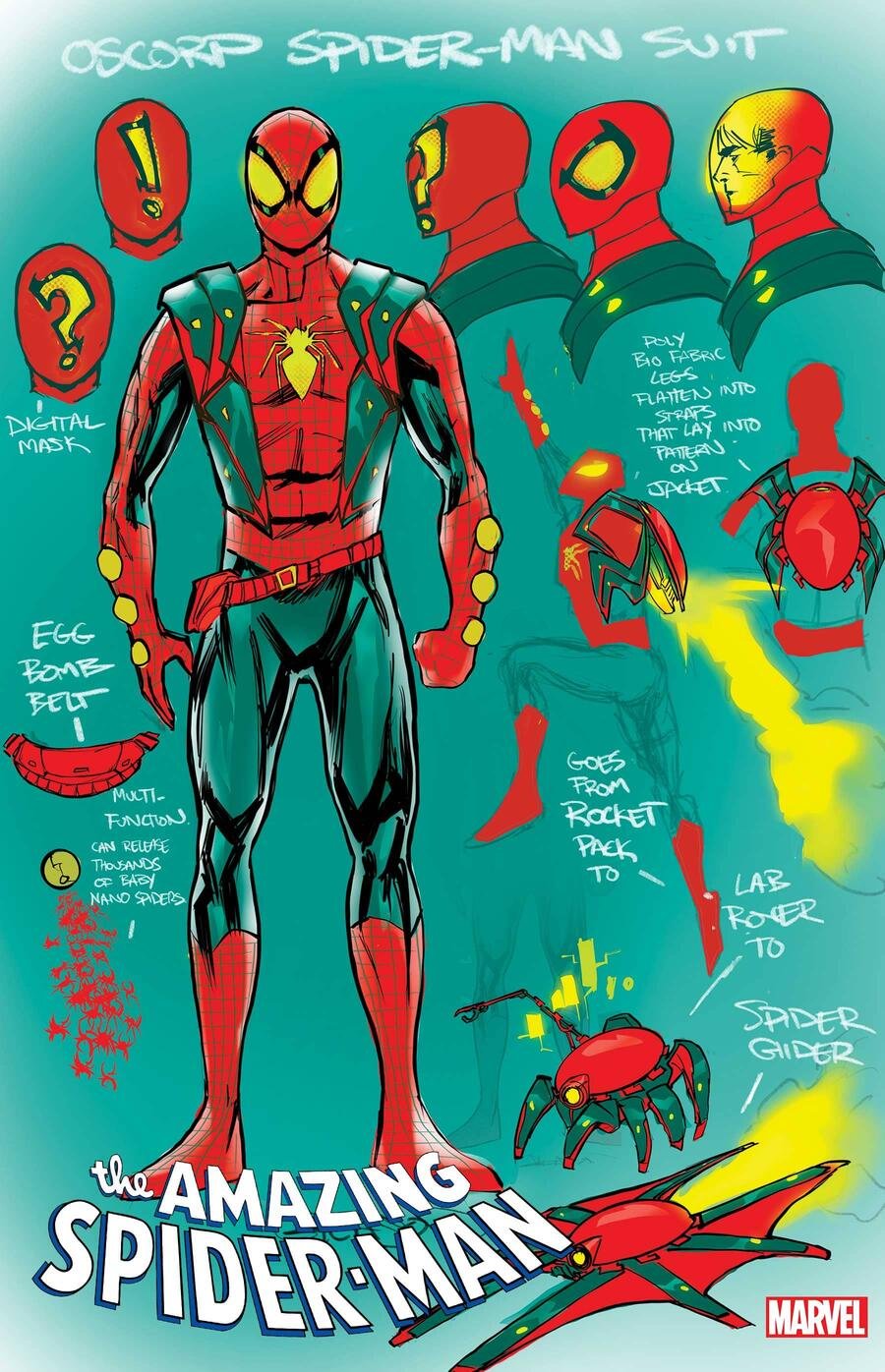 Il design del nuovo costume firmato Oscorp nella cover variant di Amazing Spider-Man 7 di Patrick Gleason