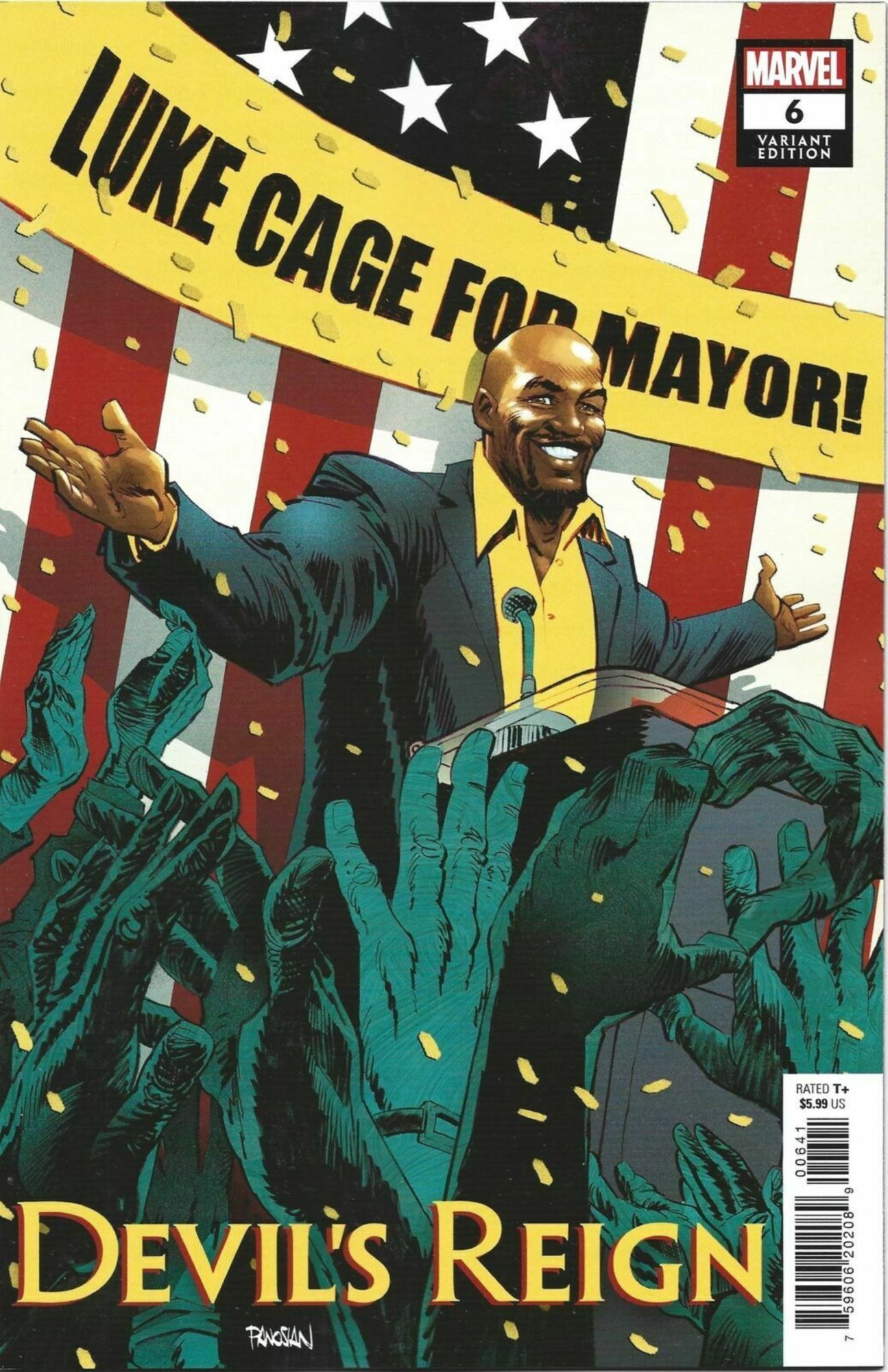 Variant cover di Devil's Reign 6 di Dan Panosian, con Luke Cage come sindaco di New York