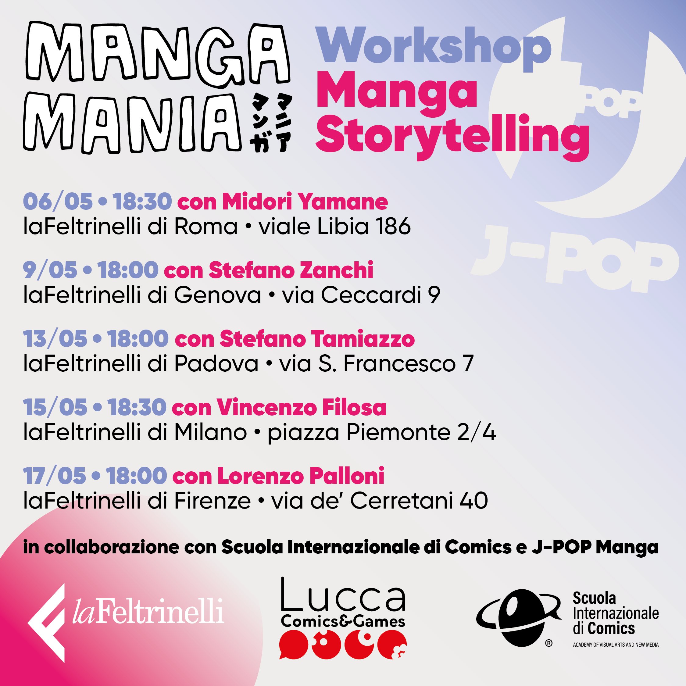 Workshop di "Manga Storytelling" di J-Pop, una novità di Maggio 2022