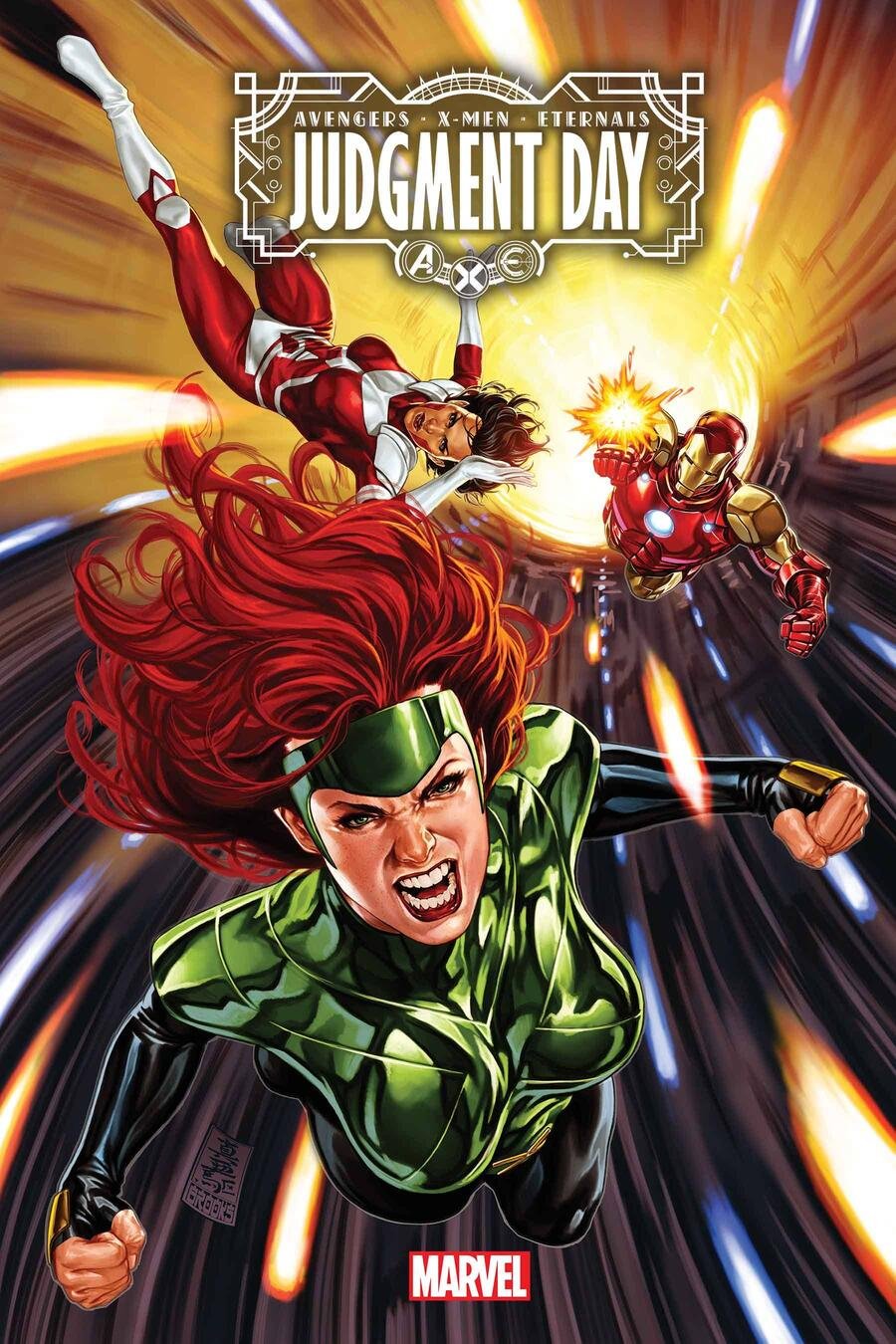 Cover di Judgment Day 3 di Mark Brooks, con X-Men, Avengers ed Eterni insieme