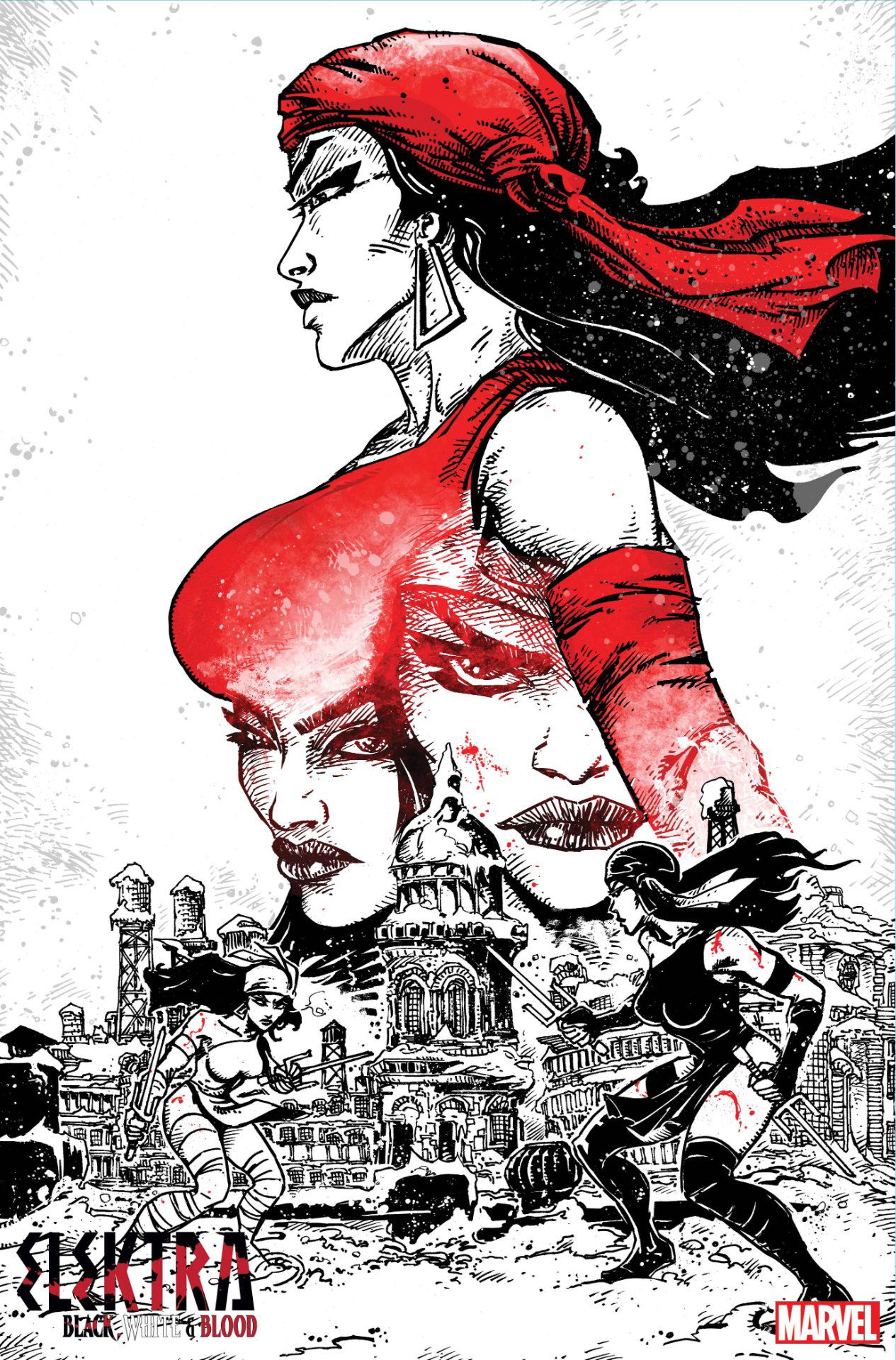 Tavola di Kevin Eastman da Elektra: Black, White & Blood 4