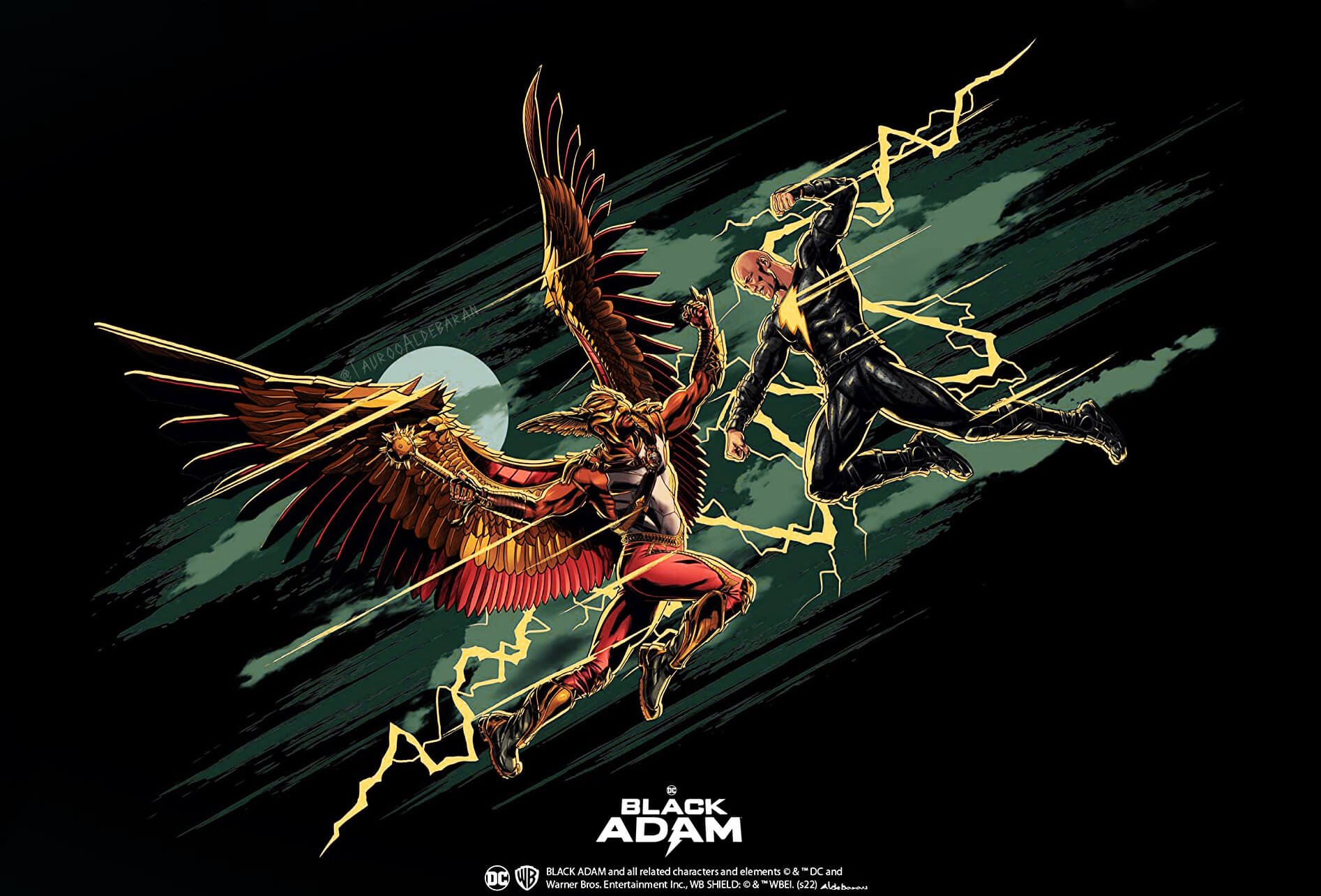 Poster di Black Adam in cui affronta Hawkman