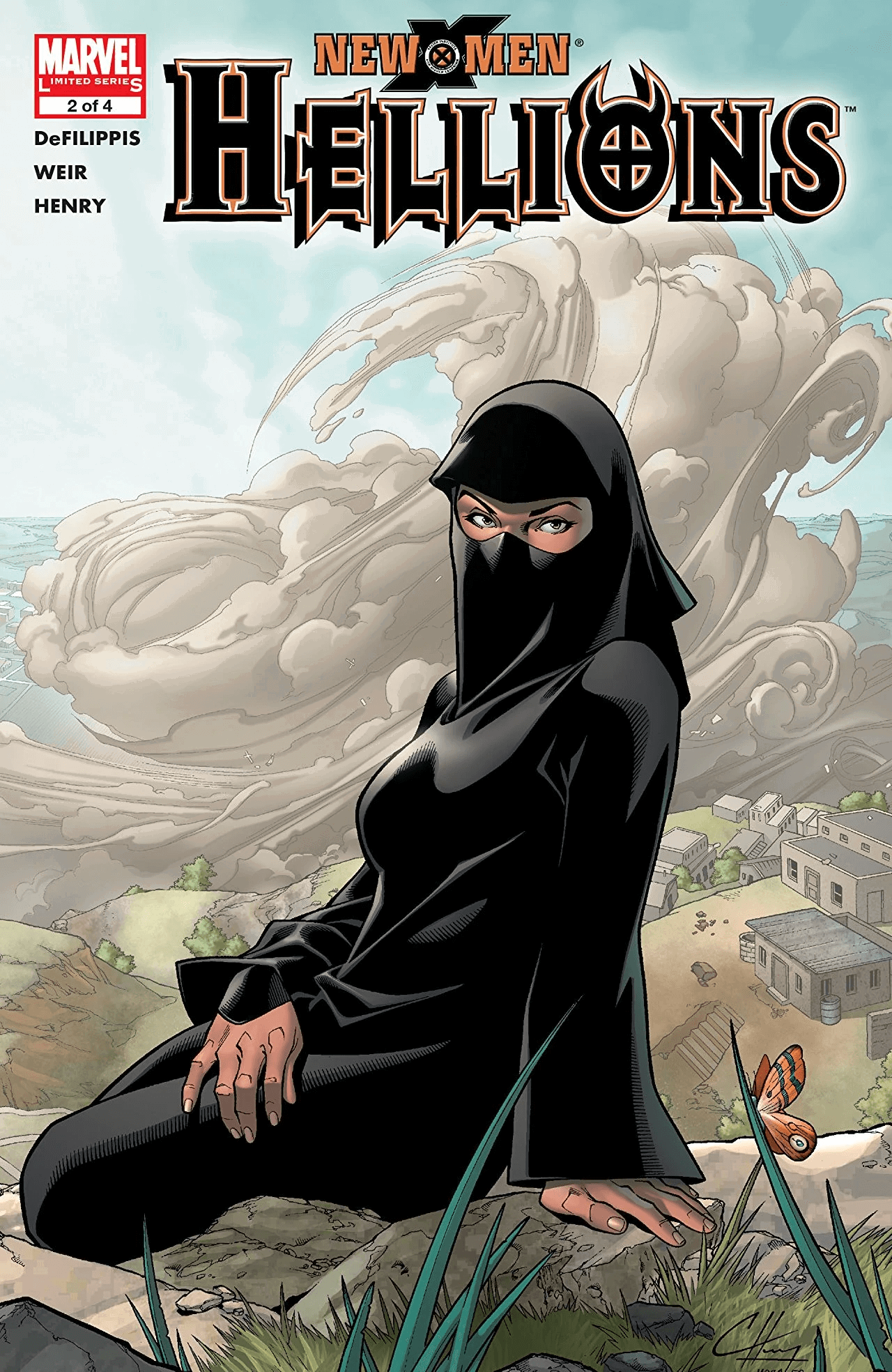 Dust sulla cover di New X-Men: Hellions 2 del 2005, di Clayton Henry