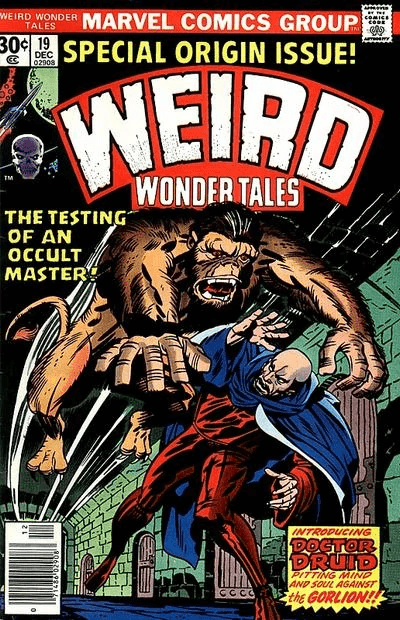 Cover di Jack Kirby della ristampa della prima apparizione di Dr Druid in Weird Wonder Tales 19 del 1976