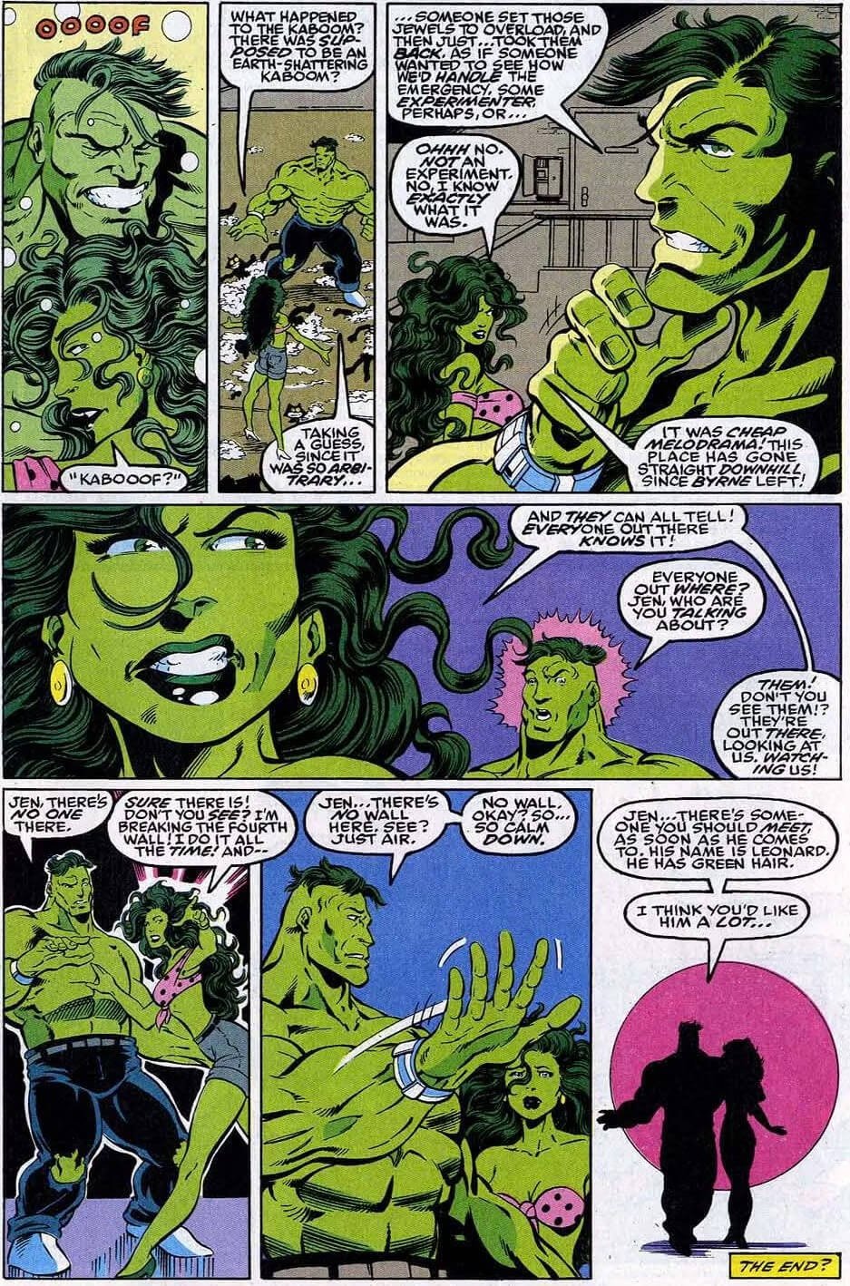 Bruce Banner consiglia alla cugina di rivolgersi ad uno psichiatra in Incredible Hulk 412, disegni di Dale Keown