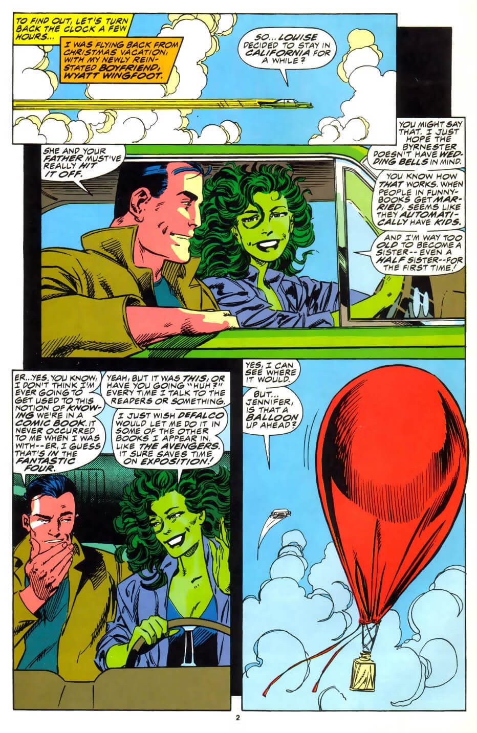 Wyatt riflette sulla consapevolezza di essere in un fumetto in Sensational She-Hulk 37, disegni di John Byrne