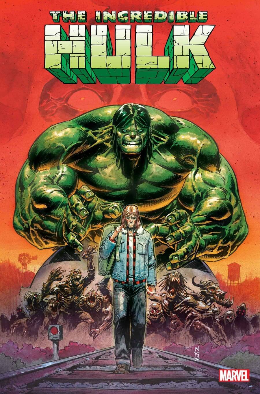 Couverture de L'Incroyable Hulk 1 par Nic Klein, avec le début de la guerre des monstres pour le Goliath vert.