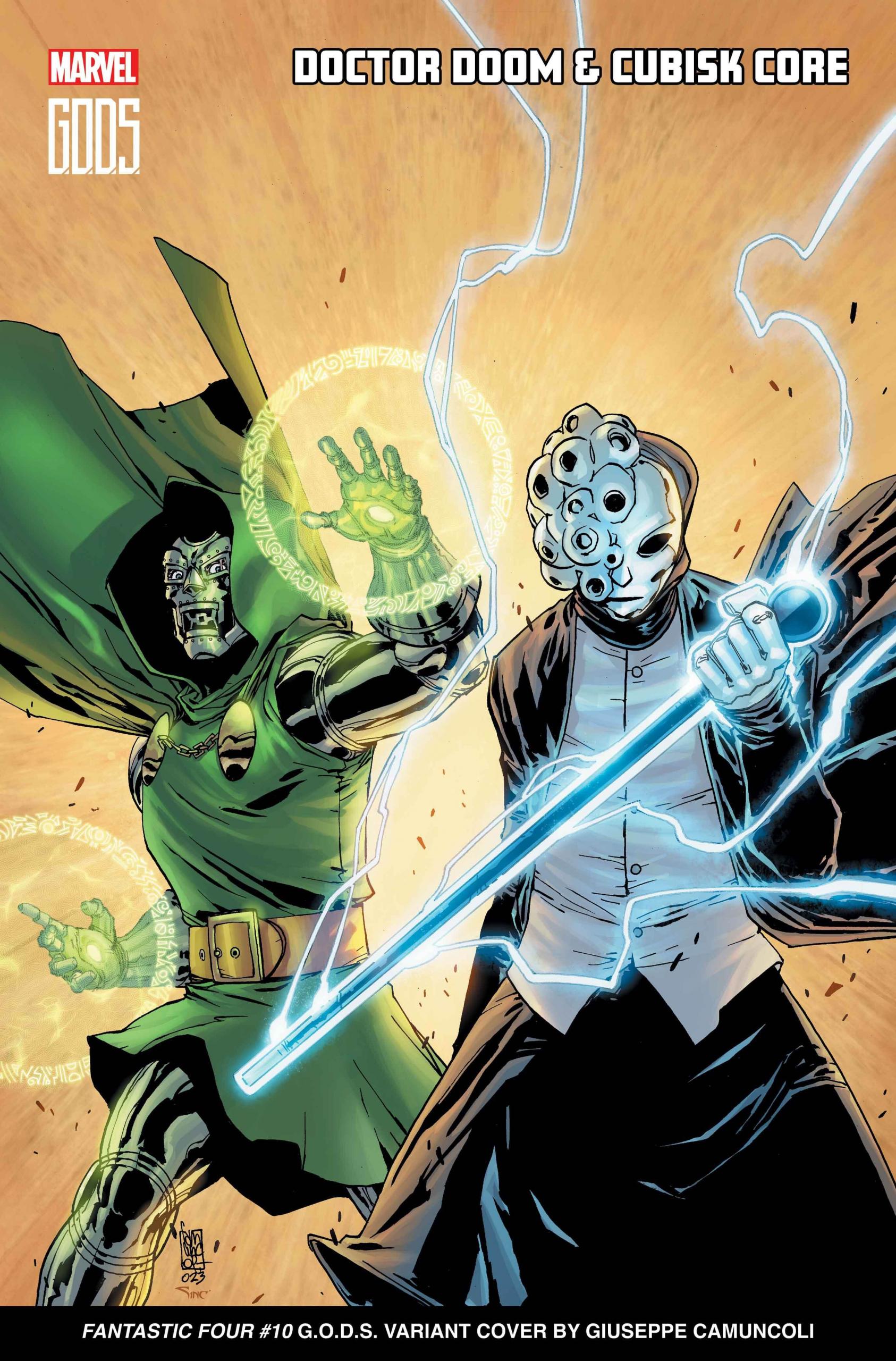 Variant cover di Fantastic Four 10 di Giuseppe Camuncoli con Cubisk Core, antagonista creato da Jonathan Hickman e Valerio Schiti per GODS