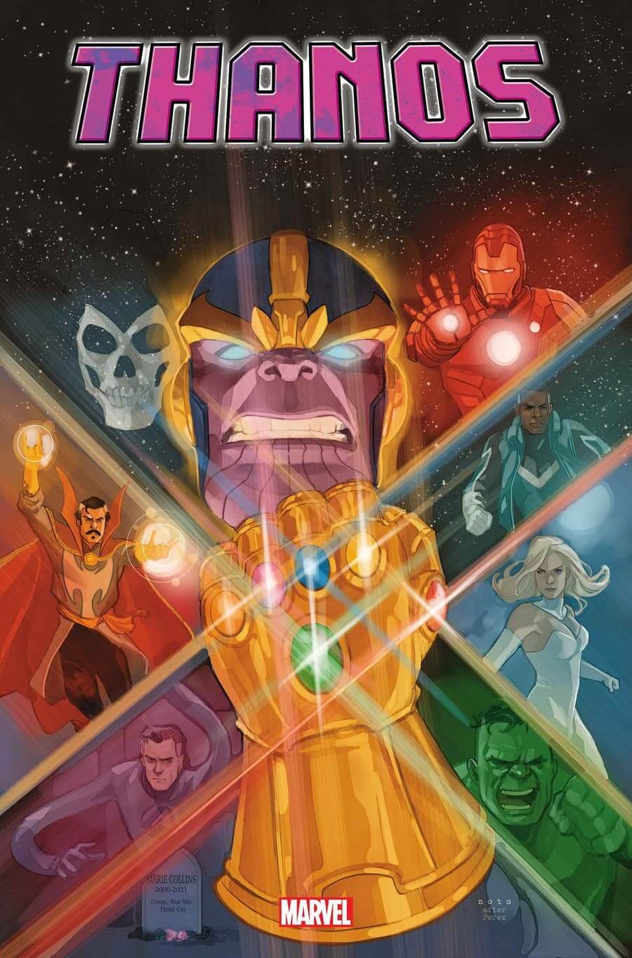 Variant cover di Phil Noto di Thanos 1, con il Titano e gli Illuminati
