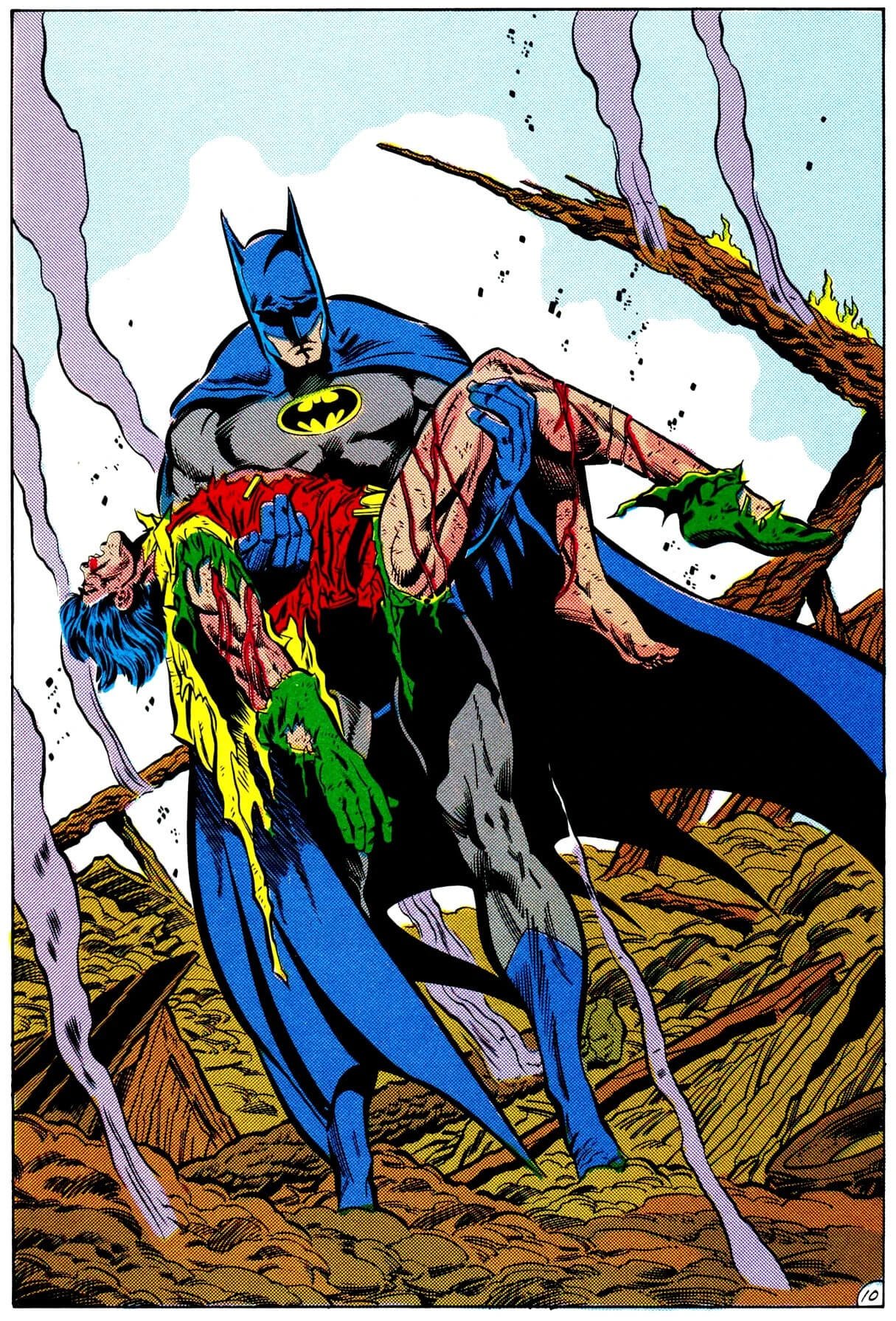 La scène emblématique de la mort de Jason Todd, dessinée par Jim Aparo dans Batman 428.