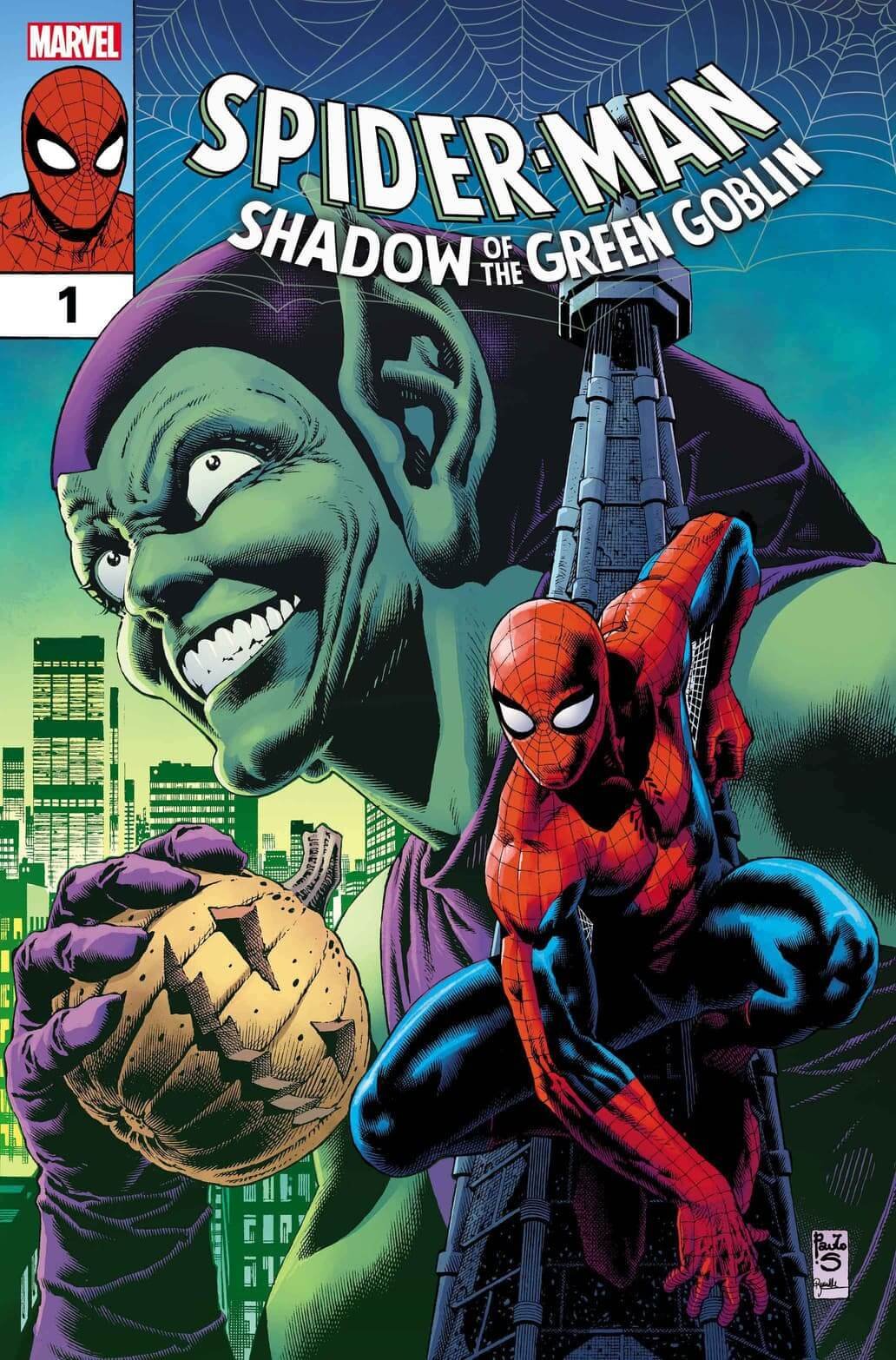 Couverture de Spider-Man : Shadow of the Green Goblin 1 par Paulo Siqueira, la nouvelle mini-série de DeMatteis.