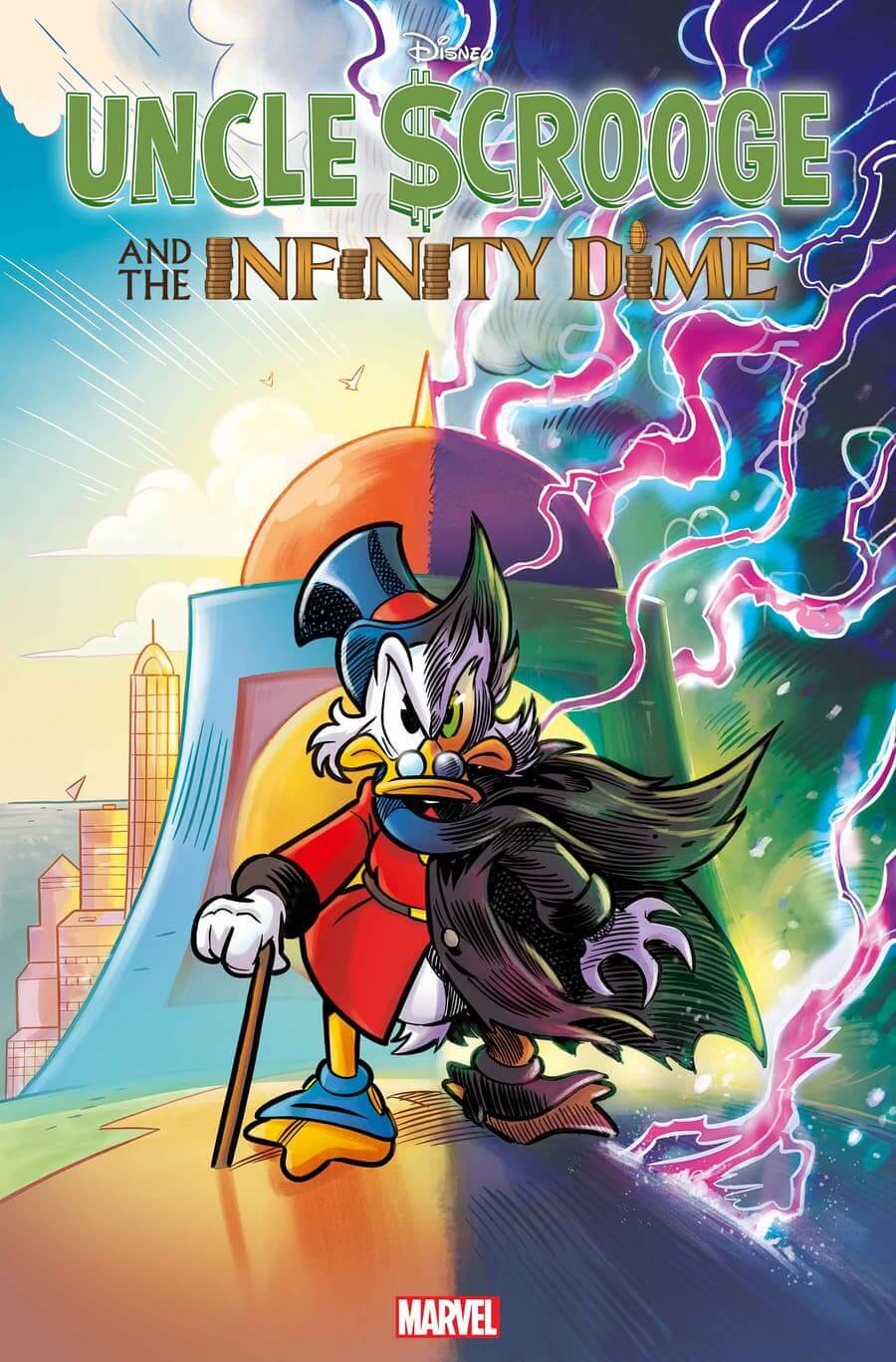 Couverture de Uncle $crooge and the Infinity Dime par Lorenzo Pastrovicchio, première bande dessinée Uncle Scrooge publiée par Marvel.