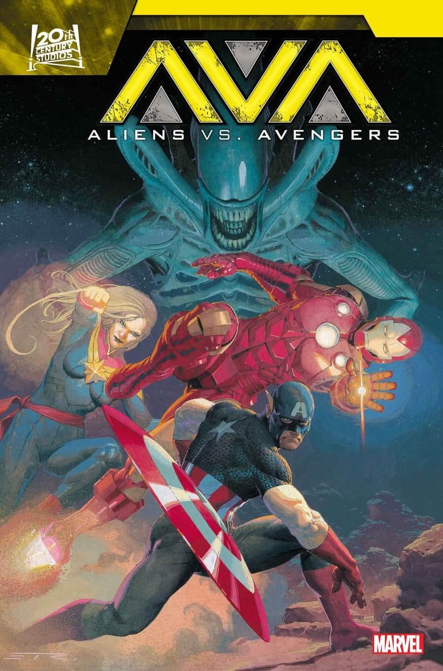Cover di Aliens Vs Avengers 1 di Esad Ribic