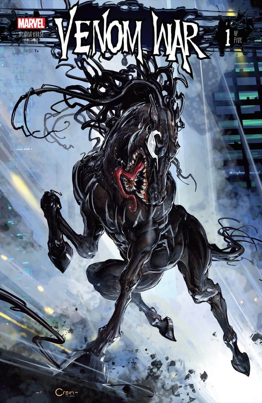 Variant cover di Venom War 1 di Clayton Crain, con protagonista Venom Horse