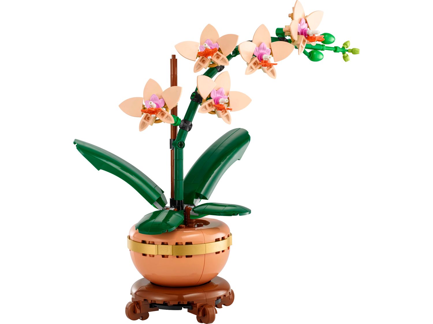 LEGO Botanicals Mini-orchidea 10343 con fiori, vaso color pesca e base effetto legno