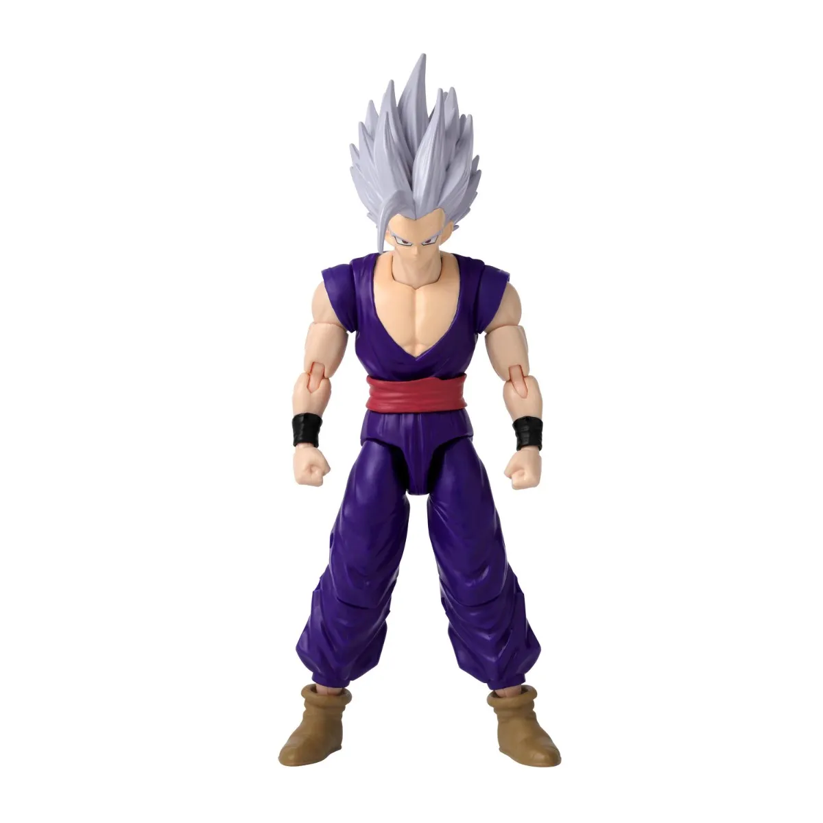 Gohan Beast Dragon Stars 40732 di Bandai con capelli argentati, uniforme viola e articolazioni visibili.