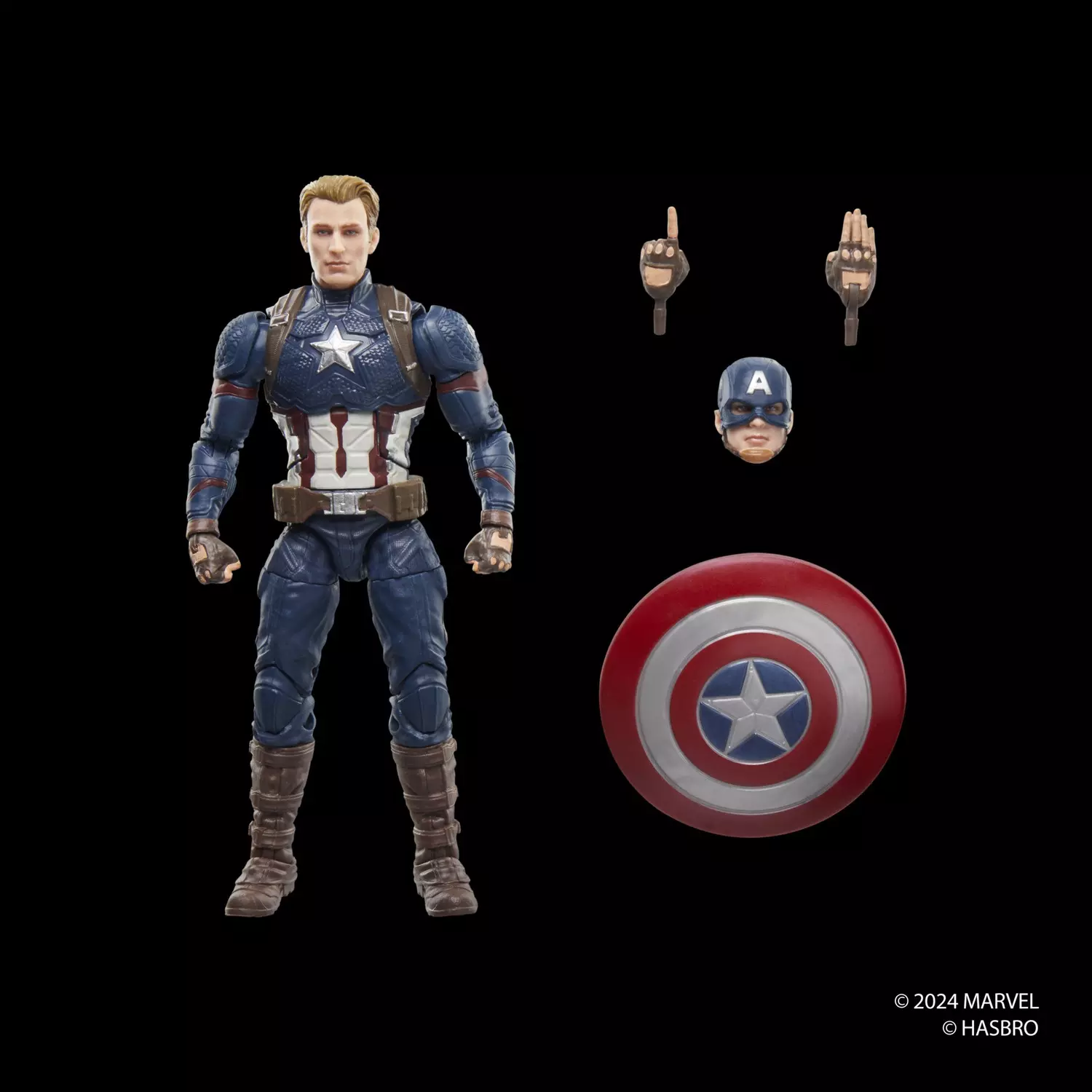 Captain America Endgame Marvel Legends con scudo, testa mascherata e mani alternative