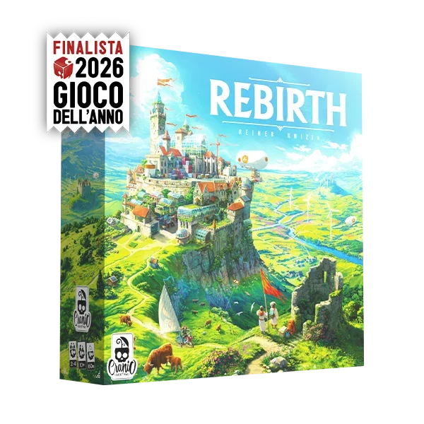 Confezione del gioco da tavolo Rebirth di Reiner Knizia, edizione Cranio Creations
