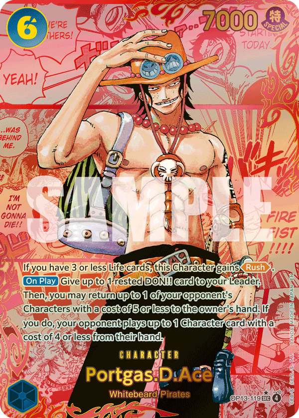 Portgas D. Ace OP13-119 nella variante Red Manga dell’espansione Carrying On His Will